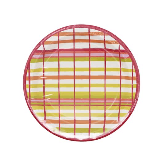 9&#x22; Pink &#x26; Grass Green Plaid Paper Plates by Ashland&#xAE;, 12ct.